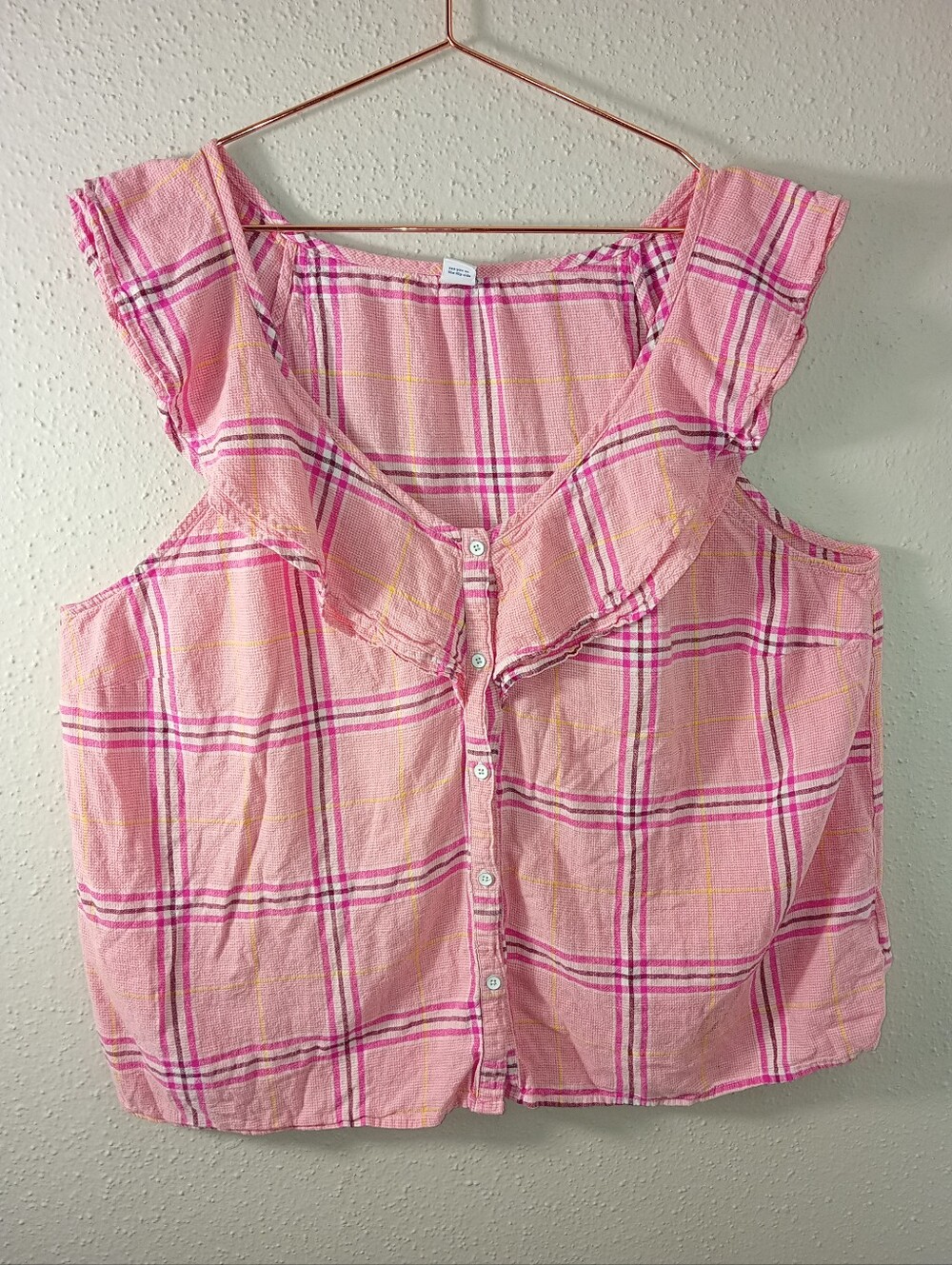 Old Navy Pink Plaid Button Front Tank sz XL